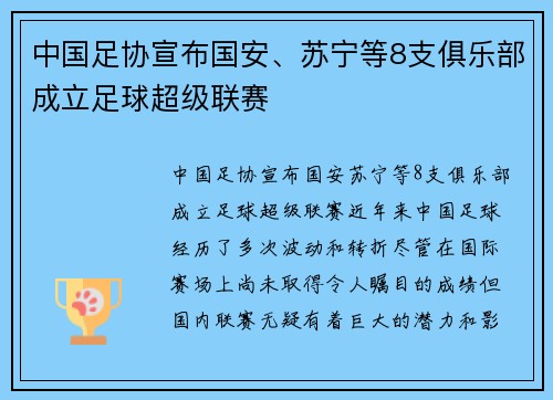 中国足协宣布国安、苏宁等8支俱乐部成立足球超级联赛